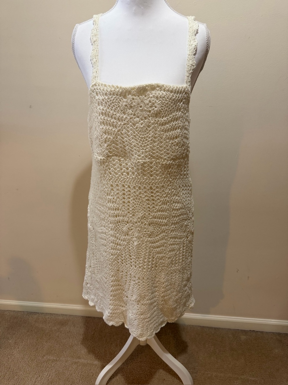 Zara White Crocheted Mini Dress with Crisscross Straps Size Large